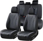 FLORICH Leather Seat Covers for Cars, Car Seat Cover Full Set Luxury Faux Leather Waterproof Seat Cover Full Coverage Seat Protector Universal Fit for Most Cars SUV Trucks, Black&Blue Line by FLORICH