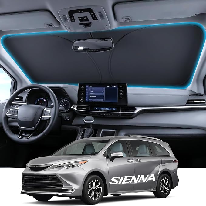 Wigoo for Toyota Sienna Windshield Sunshade, Custom Fit, Keeps Car Cool | Custom Fit, Cooling Tech Fabric, Foldable Heat-Blocking Sunshade with Storage Bag, for Toyota Sienna 2011-2026 Accessories by wigoo