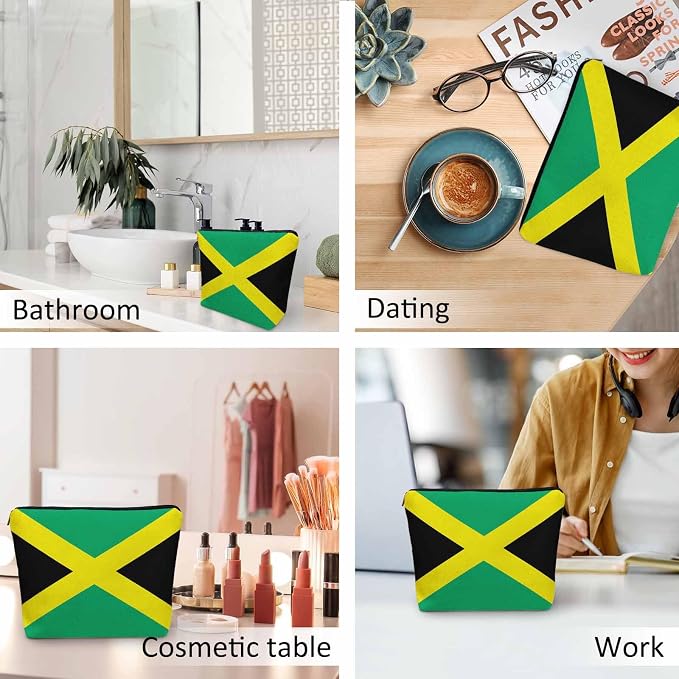 Women Cosmetic Bag Jamaica Flag, National Jamaica Flag Cute Makeup Bag For Purse Cosmetic Travel Bag For Toiletries Makeup Storage Bag Flax Skincare Bag Makeup Pouch Bags Green - Image 6