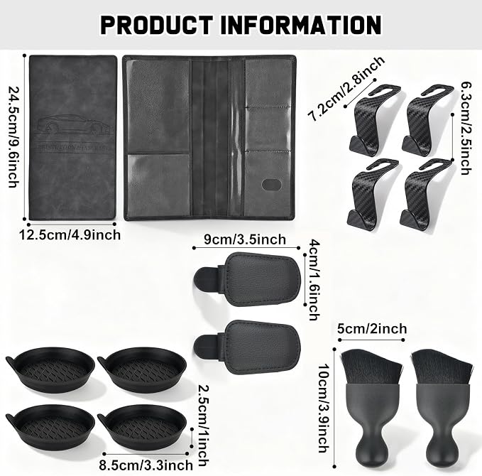 Car Accessories Gift Set for New Drivers, 13PCS Everyday Car Essentials Kit with Registration Insurance Holder, Cup Holder Coasters, Headrest Hooks & Cleaning Brushes for Men & Women - Image 7