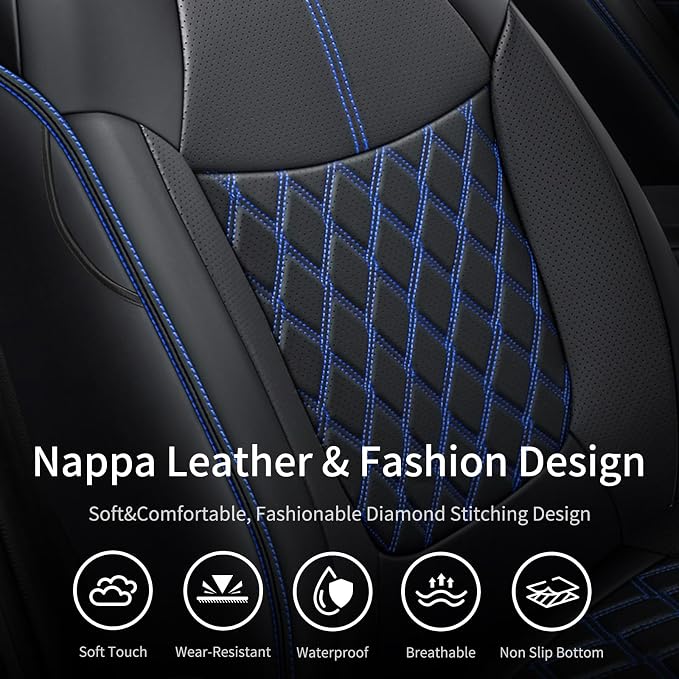 Huidasource Front Car Seat Covers Fit for Toyota RAV4, Full Coverage Seat Protector Fit for 2019-2024 Toyota Rav4 XLE LE XLE Premium Limited(Not for Hybrid/Adventure/TRD Off-Road/Prime, Black&Blue) - Image 6