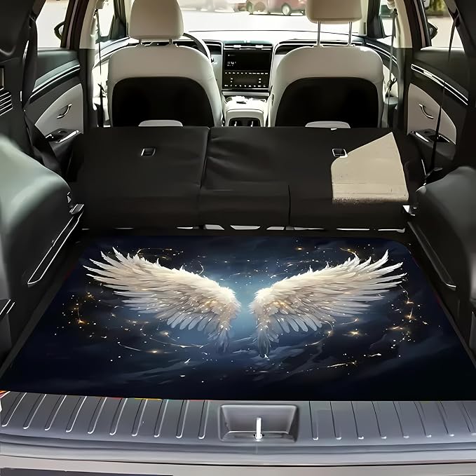 Universal Car Trunk Mat 29" x 39", Angel Wings Print All Weather Trunk Protection Cargo Liner, Durable Cargo Mat Rear Trunk Liner, Stylish Vehicle Interior Accessories Suitable for Most Car Models by Unknown