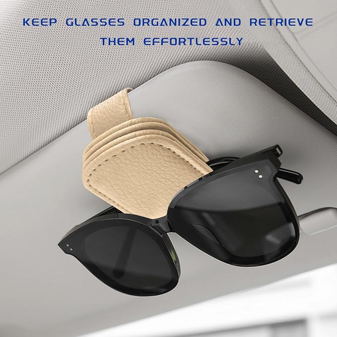 Sunglass Holder for Car, Magnetic Leather Glasses Holder Auto Ticket Card Clip, Sun Visor Eyeglass Hanger Interior Accessories for Sedan Truck SUV, Car Accessories (Beige) - Image 4