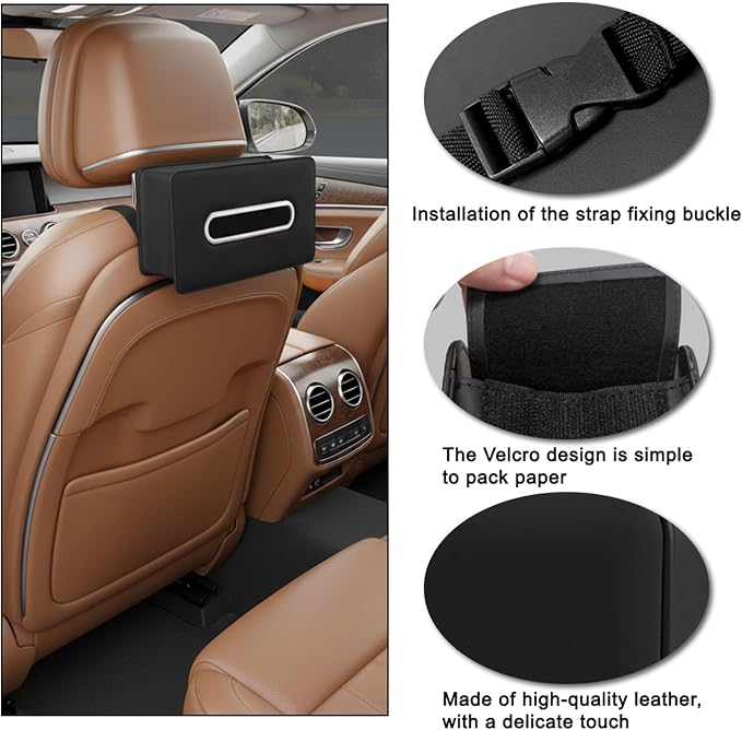 Upgraded Car Tissue Holder, Premium PU Leather Backseat Tissue Case Holder for 100-150 Regular Size Tissues,Foldable Tissue Holder 9.45 × 5.24 × 3.54 in, Black - Image 4