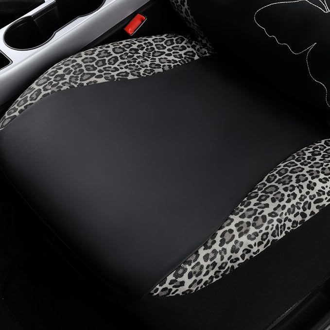 Flying Banner Butterfly car seat Covers ful Set Fashion Universal Lady Woman Female Rear Bench Split Colorized (Full Set - Faux Leather, Leopard Gray) - Image 5