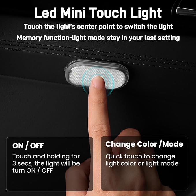 4PCS Wireless Car Led Interior Lights with Touch Control, 7 Colors Magnetic Car Dome Lamp, USB Rechargeable Cordless Footwell Ambient Light for Cars Truck Van,Cabinet, Wardrobe - Image 2