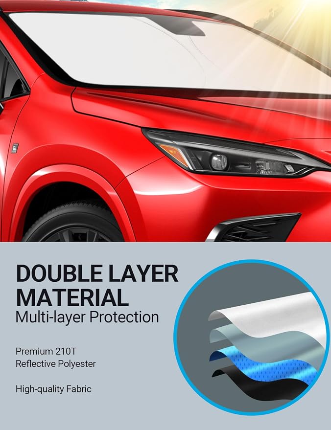 Proadsy Custom Fit 2022-2026 Lexus NX Windshield Sun Shade, Blocks Heat | 240T Heat Shield, Drops Temp 54°F, Blocks 99% UV, Prevents Dashboard Cracking, Summer Parking & Beach Trips, Easy Twist-Fold - Image 6