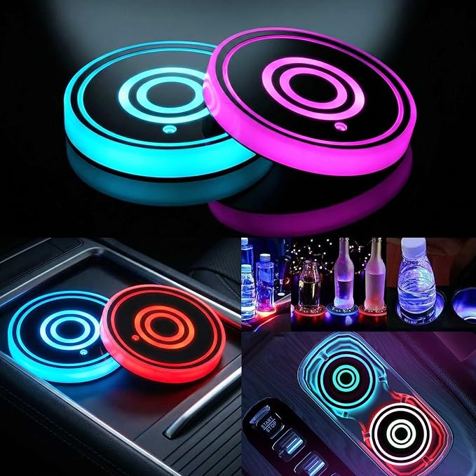 2PCS LED Car Cup Holder Lights, Light up Car Coasters for Cup Holders | 7 Color-Changing Light Up Cup Holder Insert Coasters, Waterproof Car Accessories for Teens, Car Gifts for Men & Women - Image 6