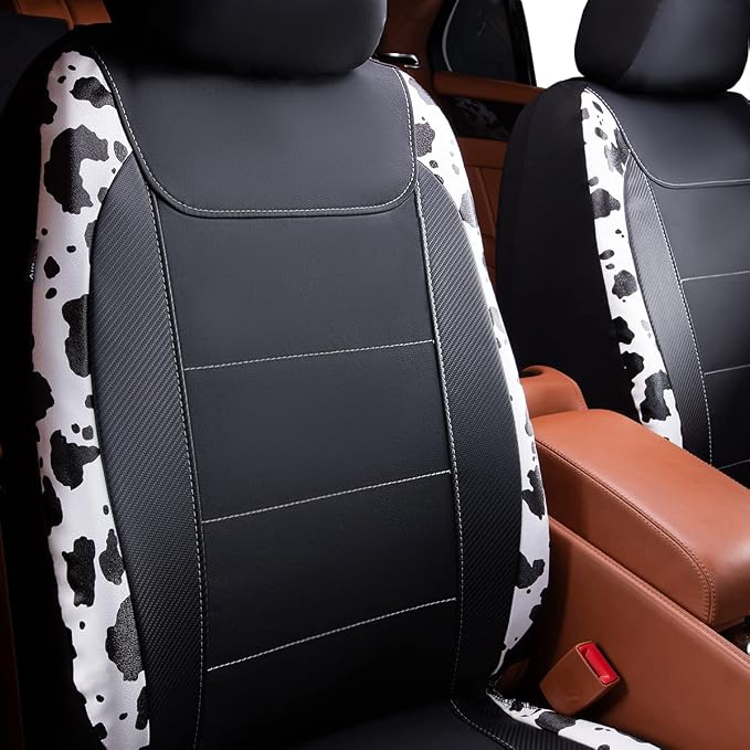 Flying Banner car seat Covers Protects Water Proof Faux Leather Carbon Fiber Fronts Cow Black - Image 5