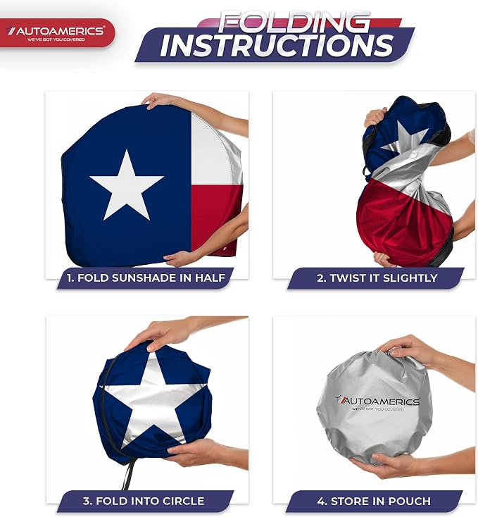 Autoamerics Truck Windshield Sun Shade with Storage Pouch & Anti-Slip Dash Pad - Foldable USA Texas Flag Design - Fits Most SUVs & Truck - Blocks UV Rays and Keeps Vehicle Cool | X-Large (66x 36 in) - Image 7