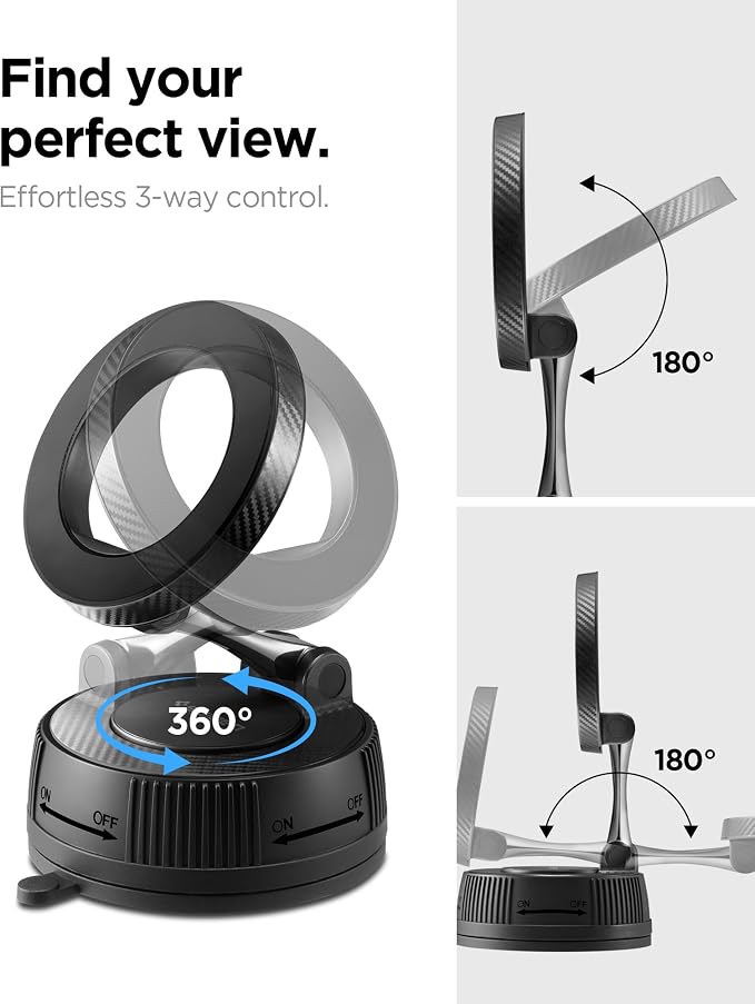 Spigen VacuumLock Magnetic Dashboard Magsafe Car Mount 360° Rotation | 360° Rotation, Strong Magnetic Hold Compatible with iPhones, Galaxy with Magnetic Cases, Pixels with Pixelsnap - Image 4
