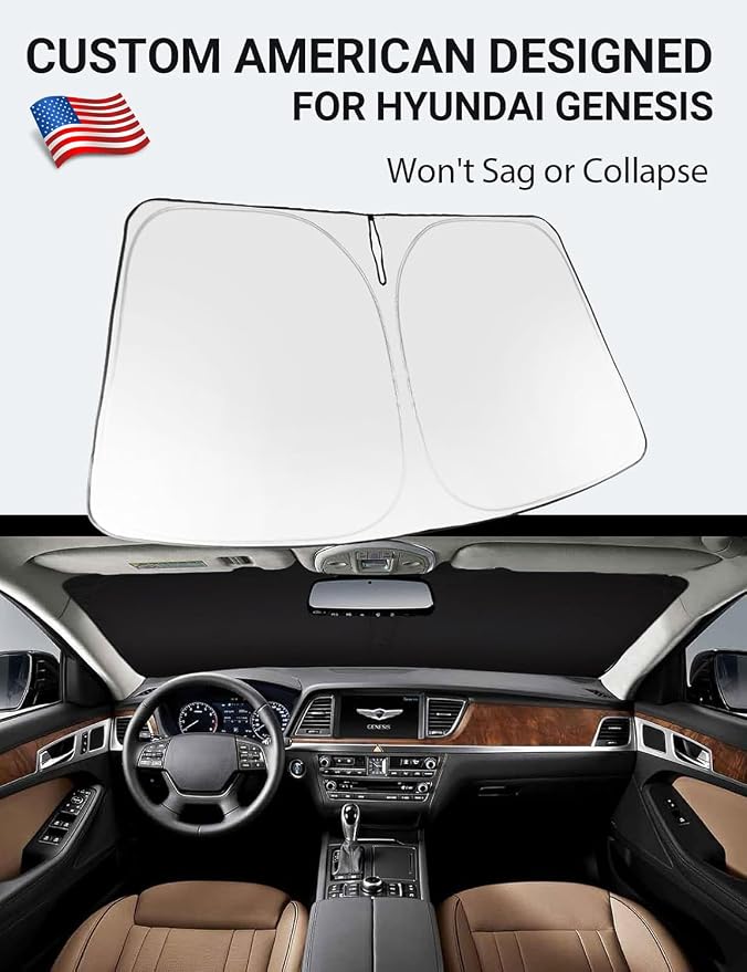 Proadsy Custom Fit Car Windshield Sun Shade for 2015-2016 Hyundai Genesis | 240T Heat Shield, Drops Temp 54°F, Blocks 99% UV, Prevents Dashboard Cracking, Summer Parking & Beach Trips, Easy Twist-Fold - Image 2