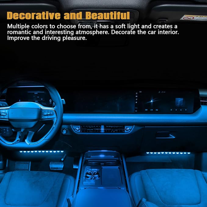 wuyaoyao Car LED Strip Light, Ambient Lighting Kit w/USB Port, Ice Blue | 12V 24 LED Lights for Decor, RGB Neon Atmosphere Lamps, Under Dash Ambient Night Light, Universal Car Accessories - Image 6