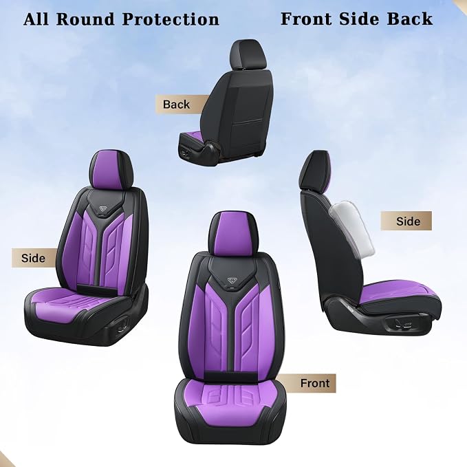Coverado Car Seat Covers Full Set, Car Seat Protectors Leather Seat Covers for Cars, Automotive Seat Covers Car Accessories Universal Fit for Most Sedans SUV Pick-up Truck(Black&Purple) - Image 4