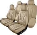 HChengkikz Car Seat Covers Full Set, Full-Wrap Faux Leather (Beige) | Universal Fit for SUV Truck Pickup Sedan, Waterproof with Memory Foam Lumbar Support, Airbag Compatible by HChengkikz