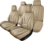 HChengkikz Car Seat Covers Full Set, Full-Wrap Faux Leather (Beige) | Universal Fit for SUV Truck Pickup Sedan, Waterproof with Memory Foam Lumbar Support, Airbag Compatible by HChengkikz