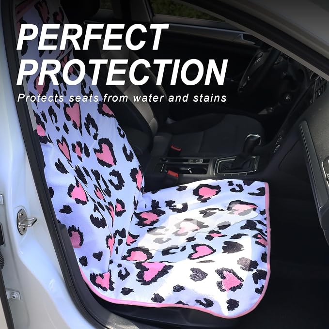 Sweat Towel Car Seat Cover Protector Front Seats for Gym Workout, Running, Swimming, Beach and Hiking, Waterproof Universal Seat Cover for Car, Trucks, Van & SUV (1, Pink Leopard Print, Front) - Image 3