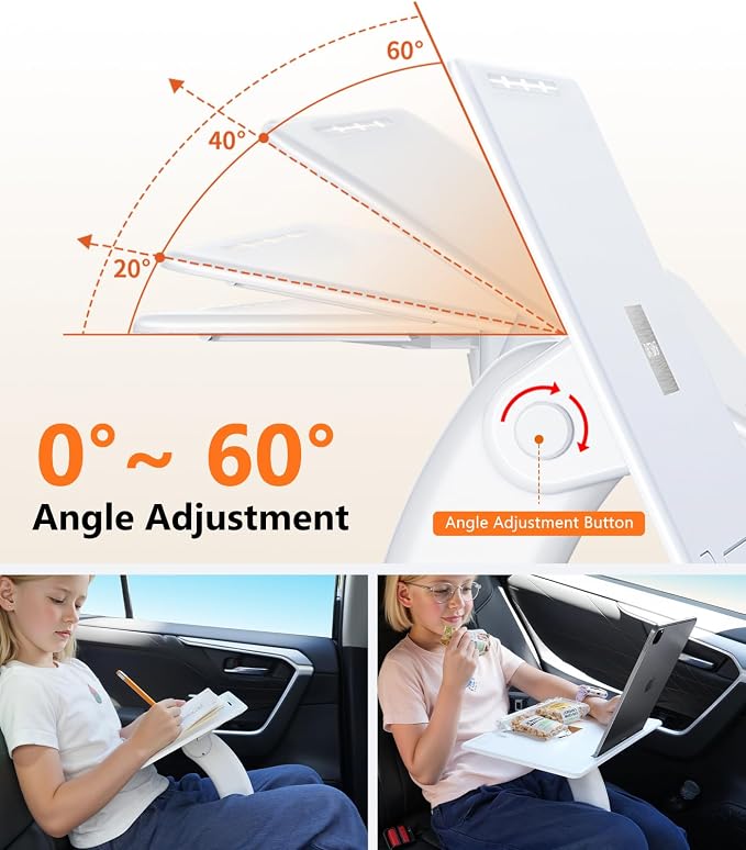 Car Desk for Laptop Tablet iPad Book for Driver Passenger Seat | Detachable Angle Adjustable Car Seat Tray Table, Portable Laptop Stand for Car Vehicle Camping Travel, Easy Operation - Image 3