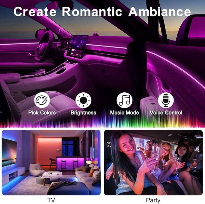 Interior Car LED Lights, 5 in 1 RGB Car Ambient Lighting Kit, APP Control | 275 inches Fiber Optic, 16 Million Colors and Music Mode Inside Car Lighting Accessories, 12V - Image 4