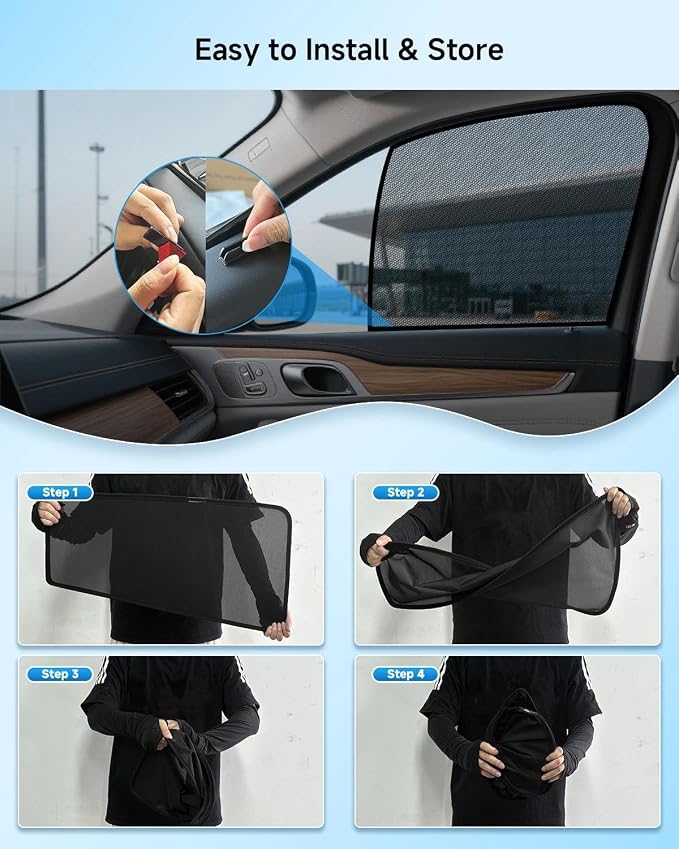 Car Window Shade for Honda CRV 2017-2022, 4 Pack Magnetic Mesh Sun Shades for Front & Rear Windows, UV Glare Protection & Baby Car Shade for Napping Camping Breastfeeding - Image 7