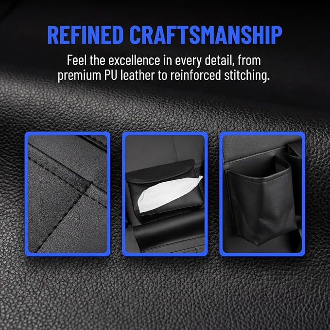 2 Pack PU Leather Premium Car SeatBack Organizer Travel Accessories Kick mats Back seat Protector and Cup Holder Holder Universal Use Seat Covers (23×17 in) - Image 7