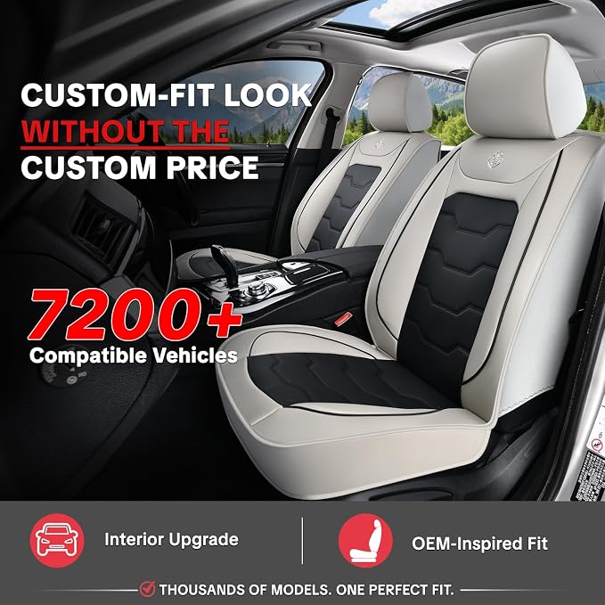 Gray Car Seat Covers Complete Set, Universal Car Seat Covers for Cars, Premium Waterproof Leather, Protect & Upgrade Car Interiors, Airbag Compatible, Easy to Install & Clean Up - Image 2