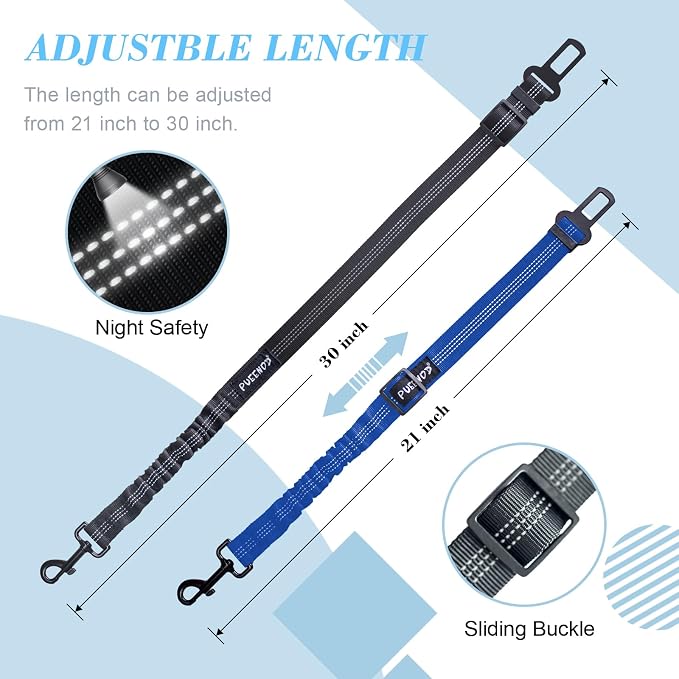 2 Pack Dog Seat Belt Adjustable Dog Car Seatbelts for Vehicle Nylon Pet Safety Seat Belt with Elastic Bungee Buffer Reflective & Durable Car Harness for Dogs… (Black + Blue) - Image 3