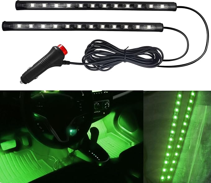 Car LED Strip Light, Interior Car Lights, 12V 24 LED Auto Atmosphere Lamps with Cigarette Lighter, Auto Lamp Ambient Night Light Strip Lighting Kit for Vehicles (Cigarette Lighter/Green) by Unknown