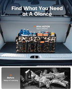 HOTOR Trunk Organizer - Foldable Car Organizer for SUVs & Sedans Storage | Sturdy Car Organization for Men & Women, Car Accessories, Tools, Sundries, Leopard, 2 Compartments, 21.3" x 12.6" x 10.6" - Image 6