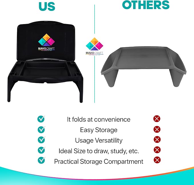 MAVOCRAFT Foldable Kids Lap Tray with Storage - Portable Lap Desk Kids & Adults - Kids Lap Desk for Breakfast in Bed, Serving Tray, Car Desk & Gaming (Black) - Image 5