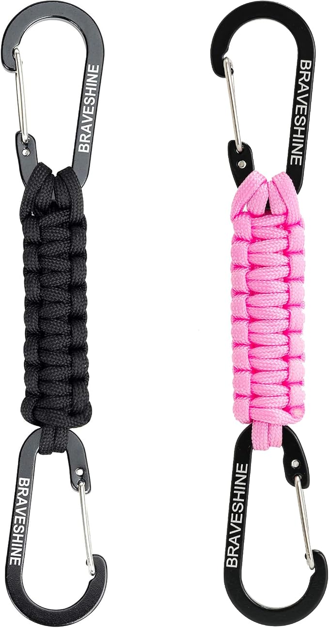 BRAVESHINE Paracord Keychain Carabiner Clip | D Ring Hanger Lanyard Hook | 7.3inch Long | for Stroller, Water Bottle, Key, Backpacks, Men, Women, Luggage, Car Seat Headrest, Fence, Bag Charms by BRAVESHINE