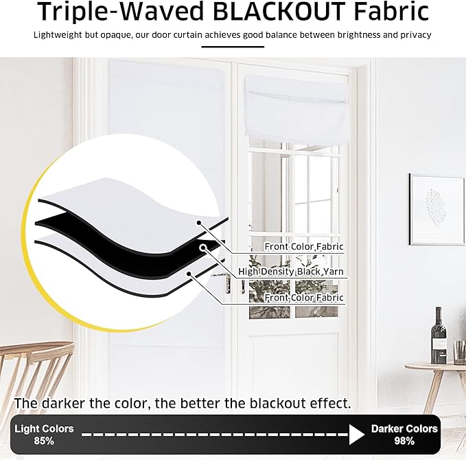 NICETOWN Pure White Magnetic Blacktout Door Curtain for French Window | Room Darkening, Thermal Insulated, Temporary, Roman Roll Up Shade for Glass, Front Back Kitchen Window, 1 Panel, W30 x L72 - Image 4