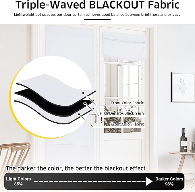 NICETOWN Pure White Magetic Blackout Roman Shade, No Drill Door Blinds | Thermal Insulated, Privacy Shades for Bedroom, No Tools Roll Shade, French Front Door Window Cover, 35 x 64 inches Long - Image 4