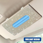 Bling Car Sun Visor Tissue Box Holder, Visor Accessories, Rhinestone PU Leather Crystal Sparkling Napkin Holder, Auto Sun Visor Paper Towel Cover Case Accessories for Most Cars (Beige+White) - Image 5