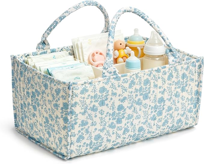 Diaper Caddy Organizer,Cute Floral Nursery Storage Basket,Soft Portable Changing Table Car Caddy Organizer Gift (Blue Floral B) by Ankick