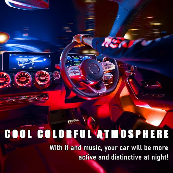 Wevdn Car Interior LED Strip Light, 12V 24 LED Neon Ambient Night Light with Cigarette Lighter Plug, Automotive Atmosphere Decorative Under Dash Lighting Kit, Car Accessories (Red) - Image 4