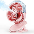 SWEETFULL Portable Misting Clip On Fan, USB-C Rechargeable Mini Personal Cooling Fan with 4 Speeds, 360° Rotatable, Quiet Cooling for Outdoor, Camping, Golf Cart, Travel, Stroller & Desk (Pink) by SWEETFULL