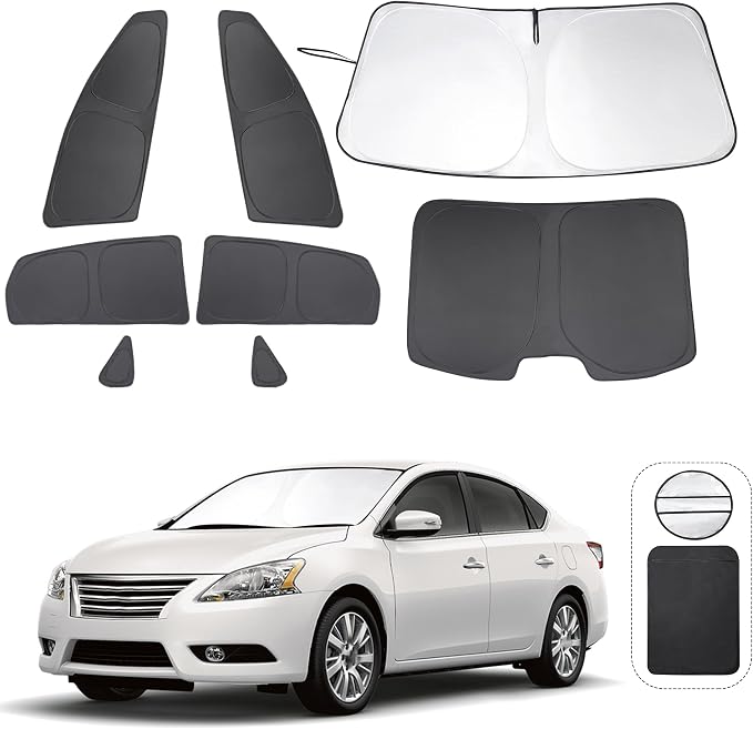 TINGLU Window Shades for Nissan Sentra 2014 2015 2016 2017 2018 2019 Accessories Car Side Full Windows Rear Triangular Windshield Sun Shade Sun UV Rays Privacy Protection for Camping Napping 8PCS by TINGLU