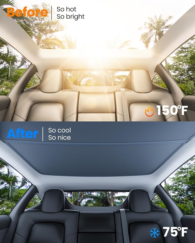 REEVAA Tesla Model S (2026-2022) Sunshade Roof Accessories, Black | OEM Fit; Full Blackout & Heat-Blocking; Protect Interior & Reduce A/C Workload; Two-Piece Magnetic Design Prevents Sagging - Image 2