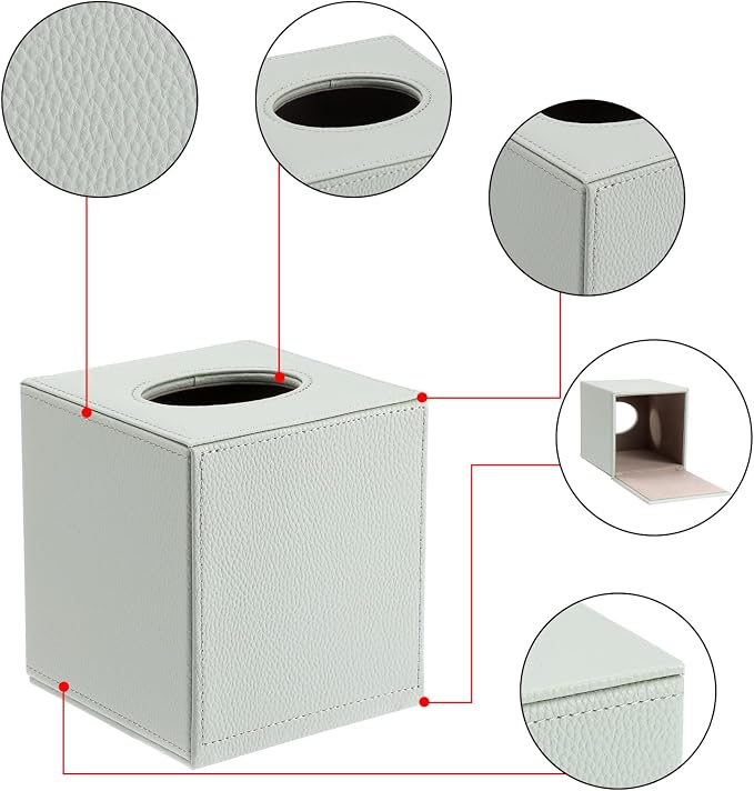 Sumnacon Tissue Box Cover Square,Magnetic Bottom PU Tissue Box Holder,Green | Stylish Cube Leather Tissue Cover,Lychee Pattern, Decorative Tissue Box Covers for Living Room Bathroom Table Desk Office Car - Image 5