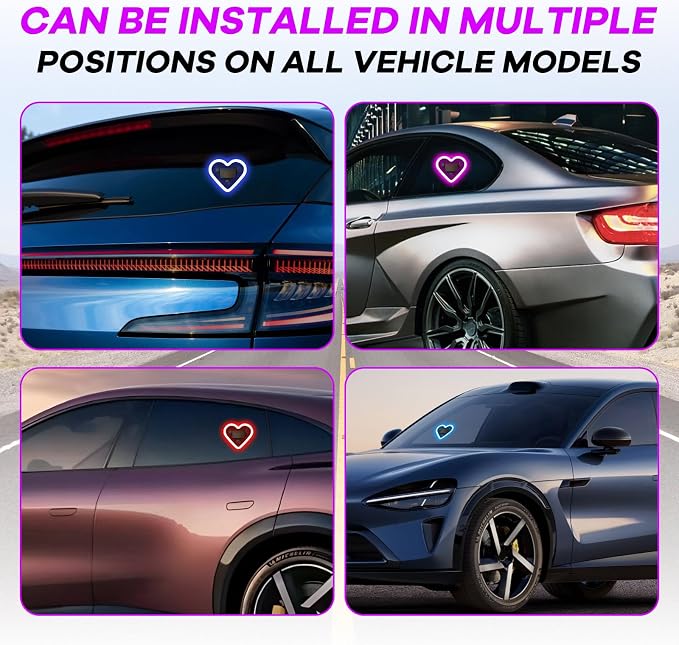 Car Window Wireless LED Ambient Light Solar Powered Love Heart Shaped Neon Lamp for Night Driving Interior Decor Accessories Romantic Gift for Women Girl Couples-Pink - Image 5