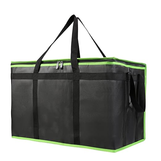 Bodaon 3-Pack Insulated Food Delivery Bag, XXX-Large Meal Grocery Tote Insulation Bag for Hot/Cold Food, Commercial Cooler/Thermal Bags, Large Capacity Reusable Warming Bag, Black with Green Edge by Bodaon