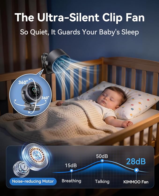 KIMMOO 4000mAh Rechargeable Portable Clip on Fan-100-Speed Touch Control, LED Display, 360° Rotate Quiet Turbo Desk Fan, Small Battery Operated USB Fan for Stroller Bed Travel Camping Golf Gym (Black) - Image 7