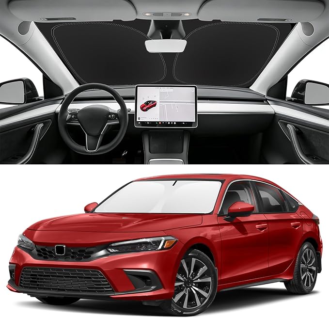 Custom Fit Windshield Sun Shade for Honda Civic 2022-2026 | Blocks UV Rays and Sun Heat, Helps Reduce Interior Temperature, Protects Dashboard from Fading, Folds Easily for Storage by SLOGENTO