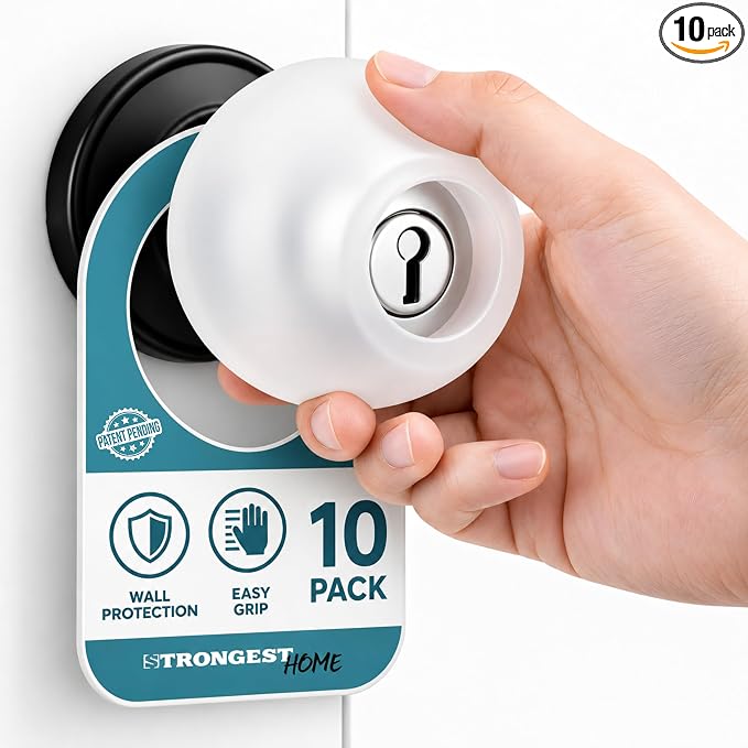 STRONGEST HOME Clear Silicone Door Knob Cover & Wall Protector – Soft Rubber Handle Grip for Arthritis Support and Quiet Damage Prevention (10 Pack) by STRONGESTHOME
