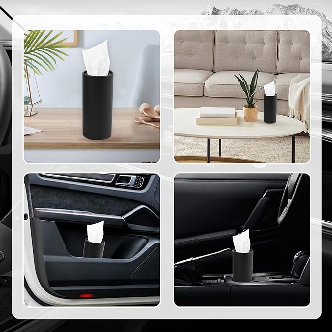 4PCS Pull Out Cars Tissue Holder,Refillable Car Tissues Cylinder with 30-Count Per Box,Multifunctional Car Tissue Box for Cars as Automotive Garbage Cans/Pen Holders (Black) - Image 6