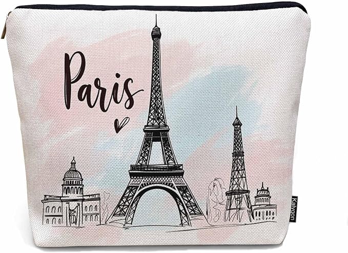 Women Cosmetic Bag Eiffel Tower, Watercolor Paris Eiffel Tower Cute Makeup Bag For Purse Cosmetic Travel Bag For Toiletries Makeup Storage Bag Flax Skincare Bag Make Up Pouch Bags by Unknown