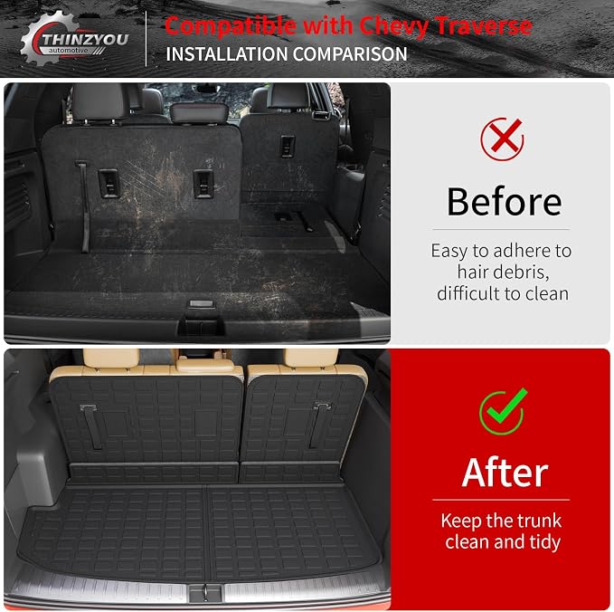 Floor Mats for 2018-2023 Chevrolet Traverse 7 Seat | 2024 Traverse Limited 7 Seat Trunk Mat Cargo Mat Liner TPE All Weather Back Seat Cover 2023 Chevy Traverse Accessories - Image 5
