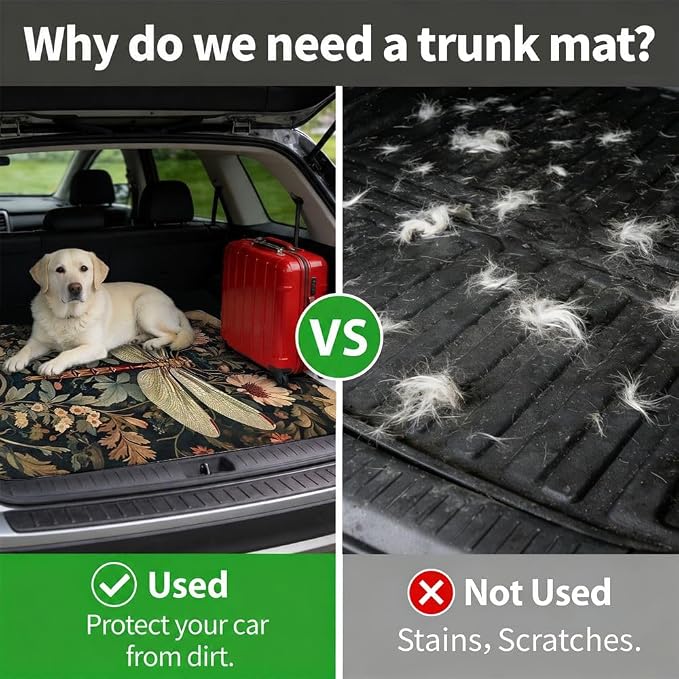 Car Trunk Mat for SUV, 29"x39" Vintage Dragonfly Cargo Liner Protector | All Weather Universal Cargo Liners for Dogs, Car Accessory for SUVs/Sedan/Wagons, Durable Non-Slip Washable Rear Cargo Mat - Image 4