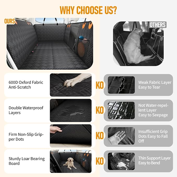 Dog Car Seat Cover for Back Seat, Hard Bottom Back Seat Extender for Dog | Back Seat Pet Cover for Dogs - Supports 400lbs, Waterproof Heavy Duty Scratch Proof, Dog Hammock for Midsize Cars/SUVs - Image 5